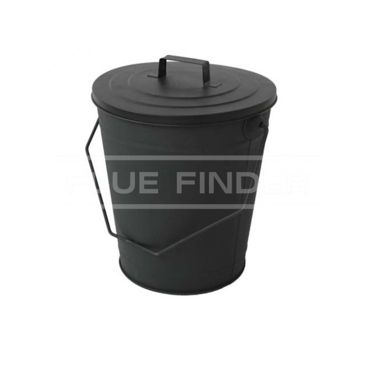 Black Metal Ash Bucket With Lid 1