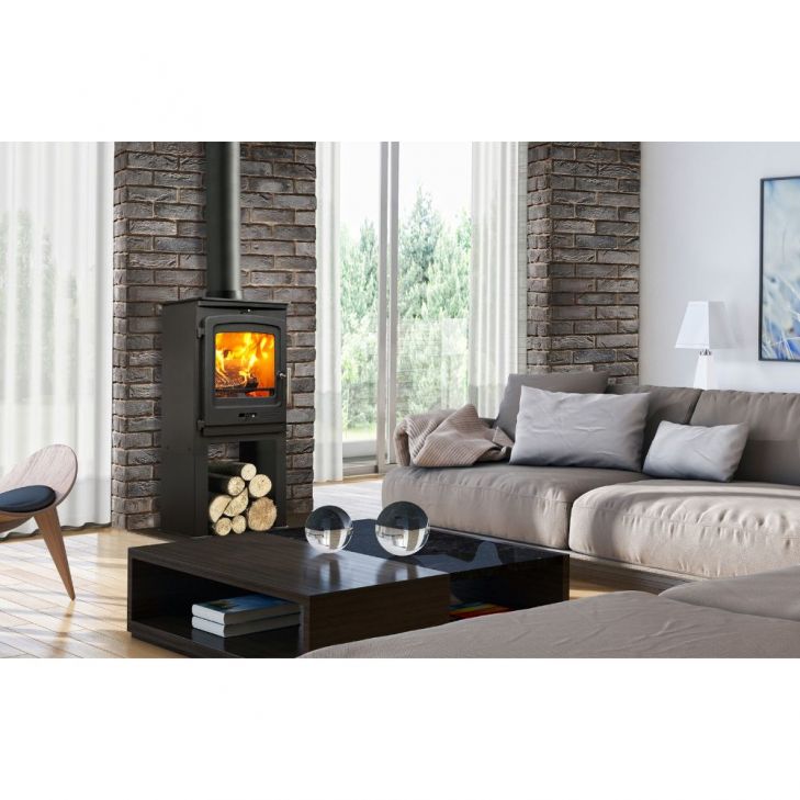 Portway P1 Contemporary 4.9kw Multifuel High Leg Black Stove 3