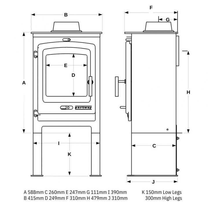 Portway P1 Contemporary 4.9kw Multifuel High Leg Black Stove 4