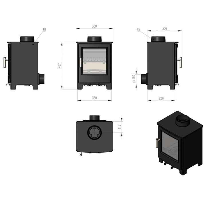 Oakleaf Farrow 5kW Multifuel Stove & 10m 5