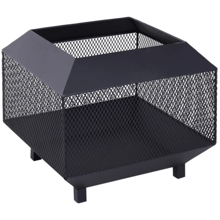 Square Metal Fire Pit with Lid, Log Grate & Poker – 44cm Outdoor Wood Burning Fire Bowl for Garden, Camping & Bonfires – Black 5