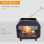 Square Metal Fire Pit with Lid, Log Grate & Poker – 44cm Outdoor Wood Burning Fire Bowl for Garden, Camping & Bonfires – Black 3