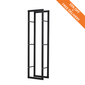 Tall Metal Firewood Log Holder Rack – Indoor & Outdoor Wood Storage Shelf with Side Rails – 150cm Black 1