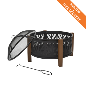 Large 2-in-1 Round Fire Pit & BBQ Grill with Lid & Poker – Outdoor Metal Brazier for Garden, Camping & Bonfires – 78cm Black 1