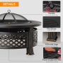 Outdoor Fire Pit with Grill Net & Mesh Lid – Includes Poker – Camping, Bonfire & Picnic Brazier – Bronze Finish 6