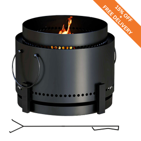 Smokeless Portable Fire Pit with Ash Catcher & Poker – 37cm Wood Burning Outdoor Bonfire Stove – Black 1