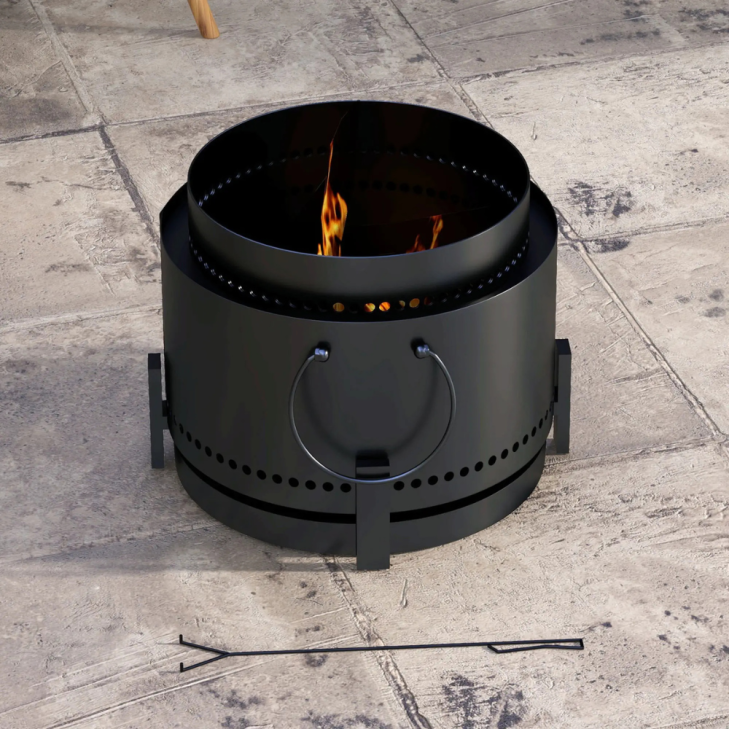 Smokeless Portable Fire Pit with Ash Catcher & Poker – 37cm Wood Burning Outdoor Bonfire Stove – Black 2