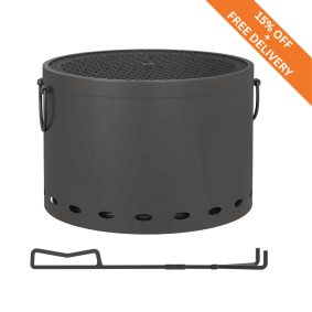 Smokeless 38cm Portable Fire Pit with Spark Screen & Poker – Low Smoke Wood Burning Stove for Garden & Camping – Dark Grey 1