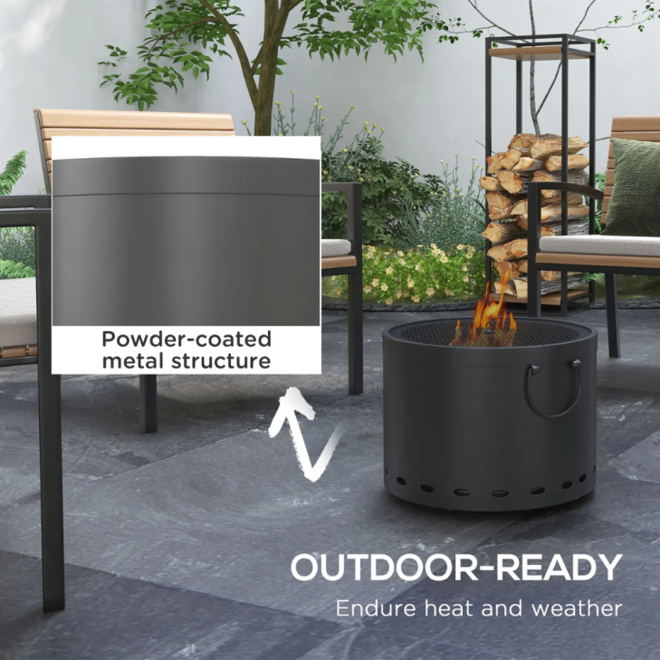 Smokeless 38cm Portable Fire Pit with Spark Screen & Poker – Low Smoke Wood Burning Stove for Garden & Camping – Dark Grey 5