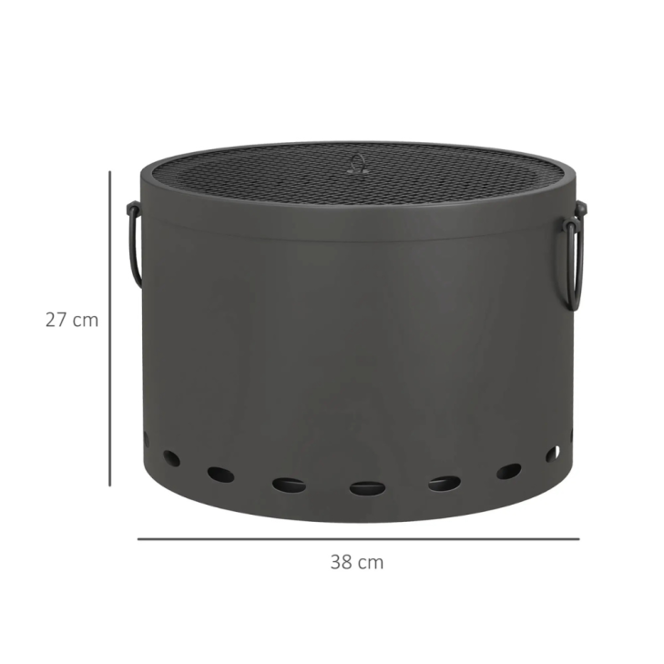Smokeless 38cm Portable Fire Pit with Spark Screen & Poker – Low Smoke Wood Burning Stove for Garden & Camping – Dark Grey 4