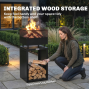 Outdoor Fire Pit with Integrated Wood Storage – 87cm Wood Burning Fire Bowl with Mesh Sides – Black 4