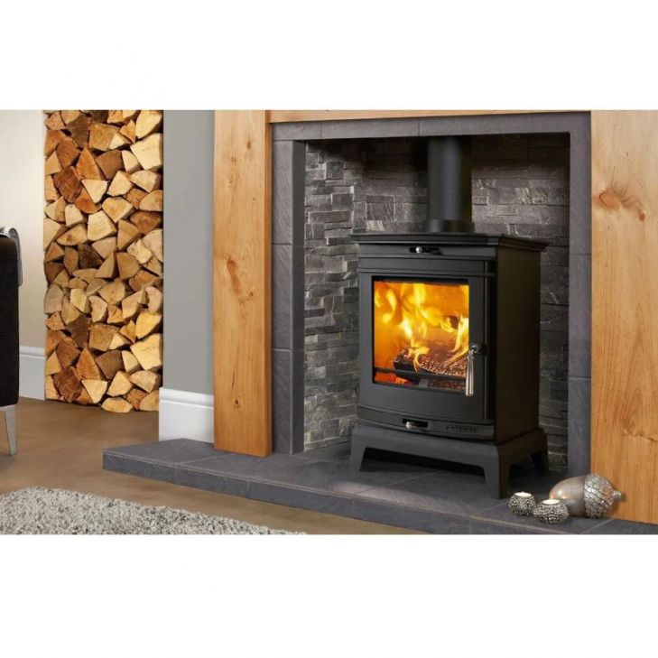 Portway Rochester 5 Wood Stove with Black Door Strip 3