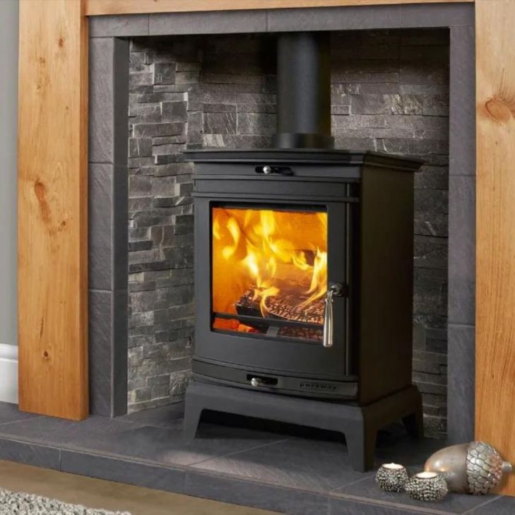 Portway Rochester 5 Wood Stove with Black Door Strip 2