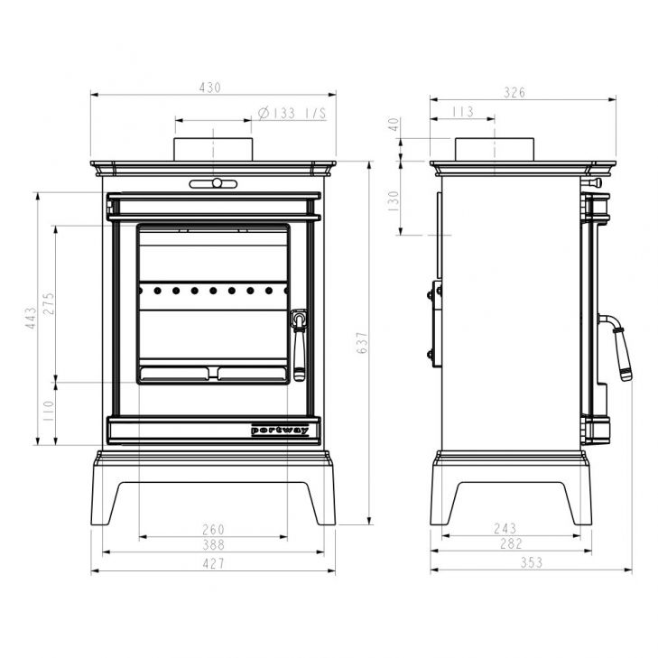 Portway Rochester 5 Wood Stove with Black Door Strip 4